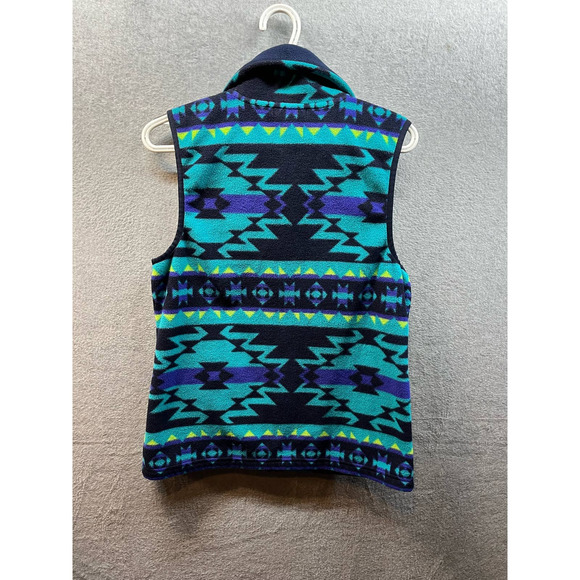 Chaps Sport Aztec Vest Navy Blue Teal Southwestern Zip Front - Picture 2 of 4
